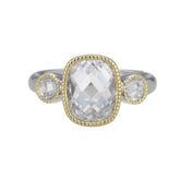 Silver and 14K Gold Plated Miligrain Ring with Cubiz Zirconias - Size 6